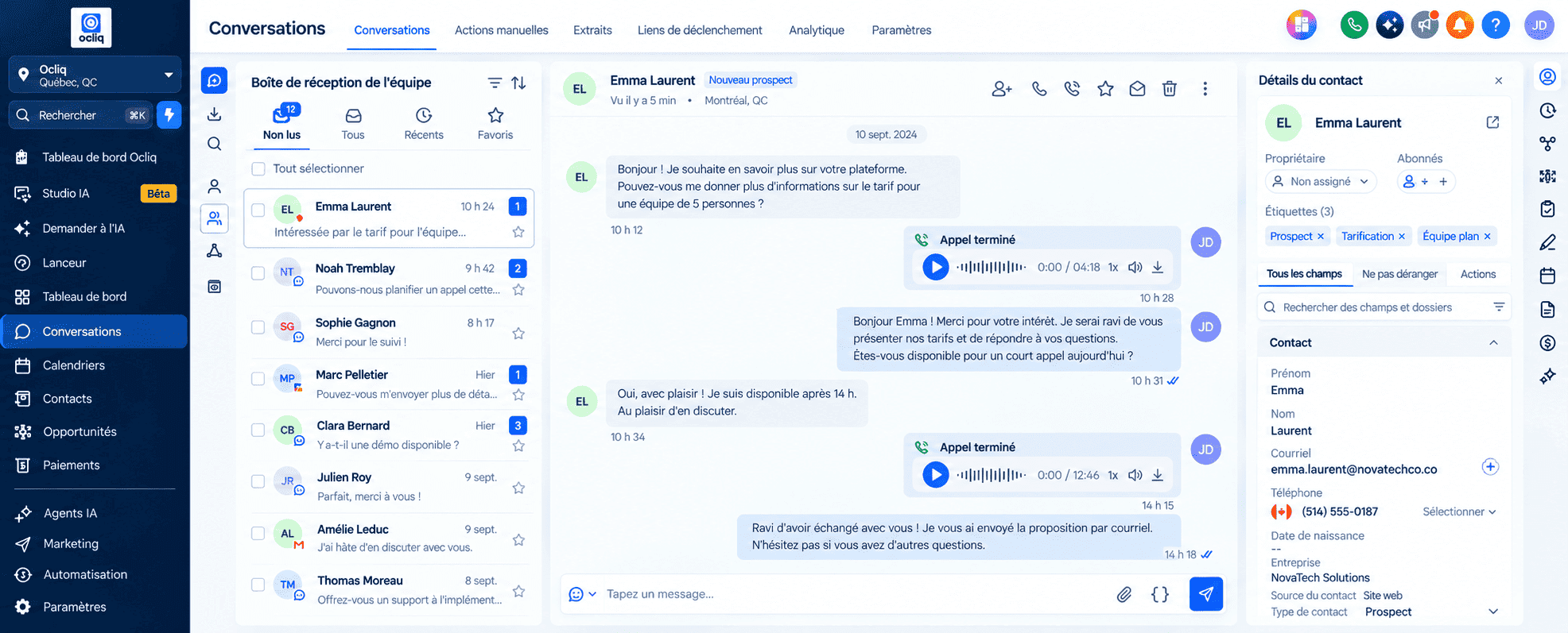 Ocliq : conversations centralisées et historique client