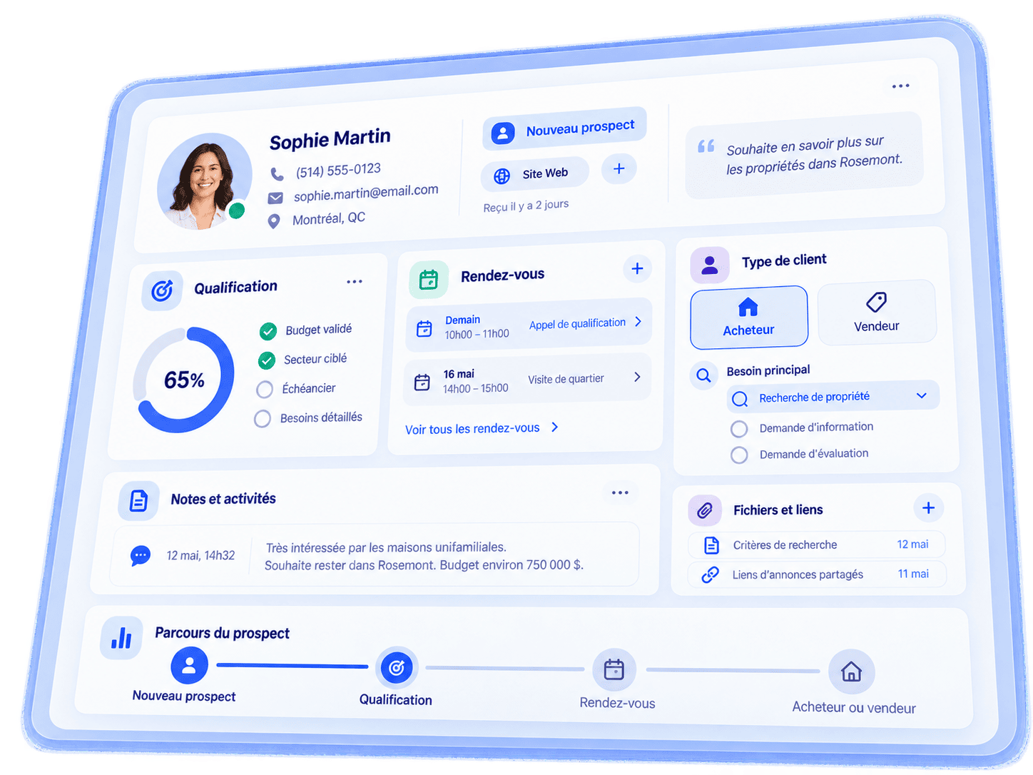 Fiche contact immobilière en cours de qualification